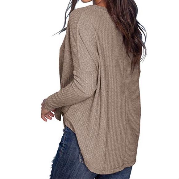 ➖SALE➖LAST 1 ELISE LS FRONT KNOT WAFFLE KNIT TAUPE - Picture 3 of 6